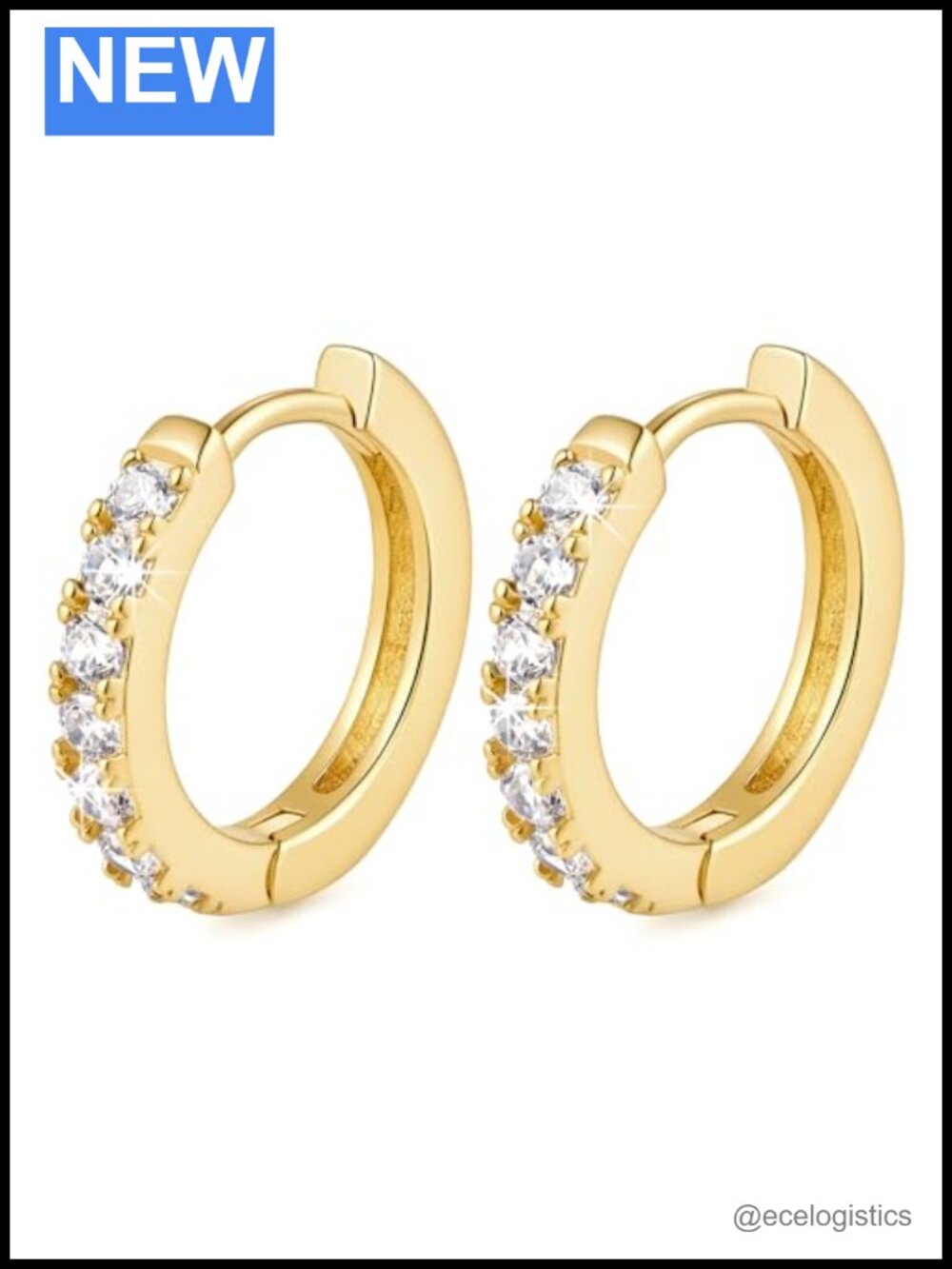 14k Gold Plated Hoop Earrings Cubic Zirconia Huggie Hoops